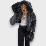 Barbara – Kurtka oversize futro syntetyczne szara