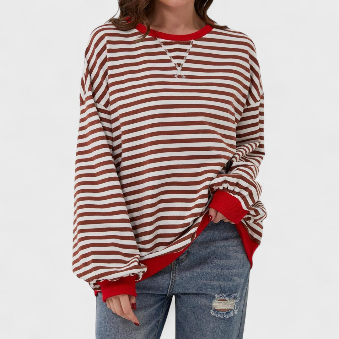 Anna - Casualna Bluza w Paski z Długim Rękawem