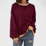 Anna - Casualna Bluza w Paski z Długim Rękawem