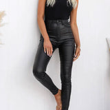 SPODNIE EFEKT SKÓRY Z WYSOKIM TALIĄ ELASTYCZNE