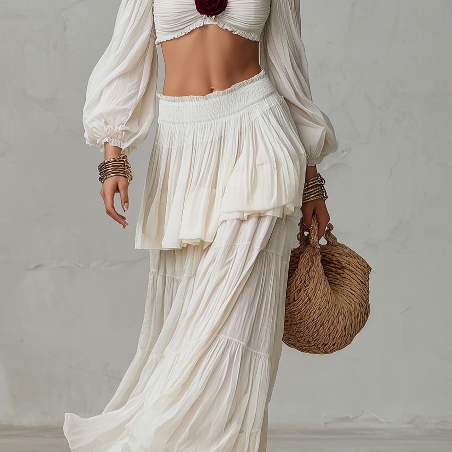ZESTAW BOHO Z TOPEM KROPU I DŁUGĄ SPÓDNICĄ