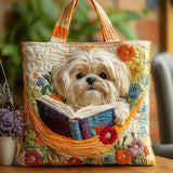 Torba Ręcznie Wykonana - Shih Tzu z Książkami i Kwiatami