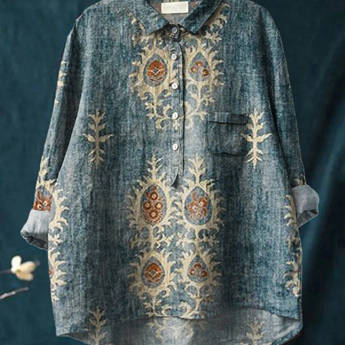 Ángeles | Koszula Casual z Etnicznym Kwiatowym Wzorem Vintage dla Kobiet