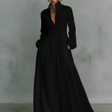 Alba | Sukienka Maxi Patchwork z Wysokim Kołnierzem