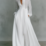 Alba | Sukienka Maxi Patchwork z Wysokim Kołnierzem