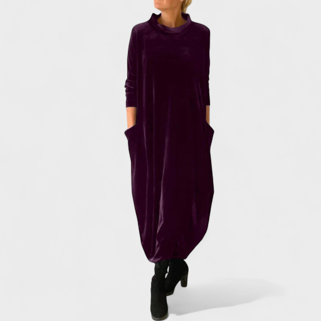 Zoe | Elegancka Sukienka z Weluru z Kieszeniami