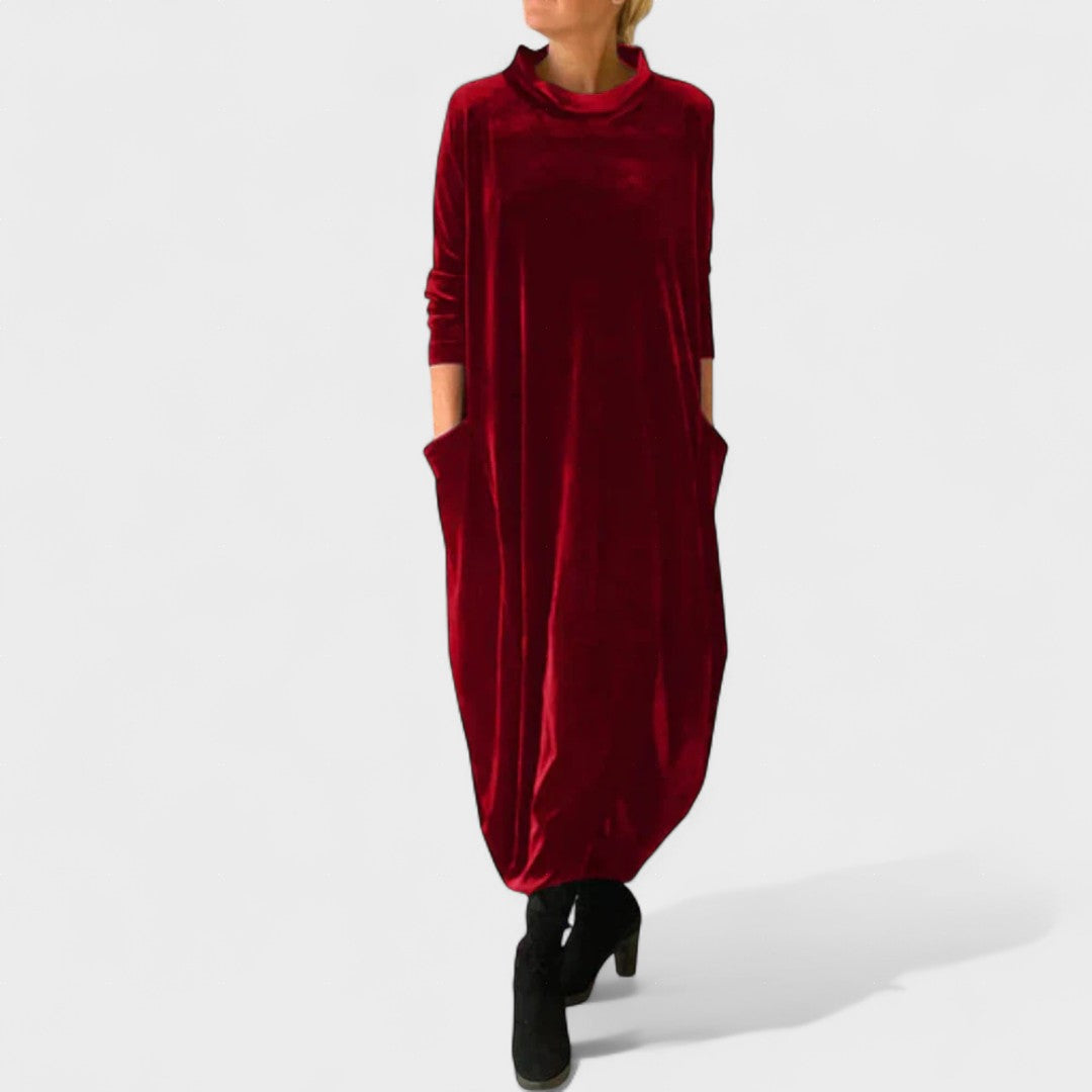Zoe | Elegancka Sukienka z Weluru z Kieszeniami