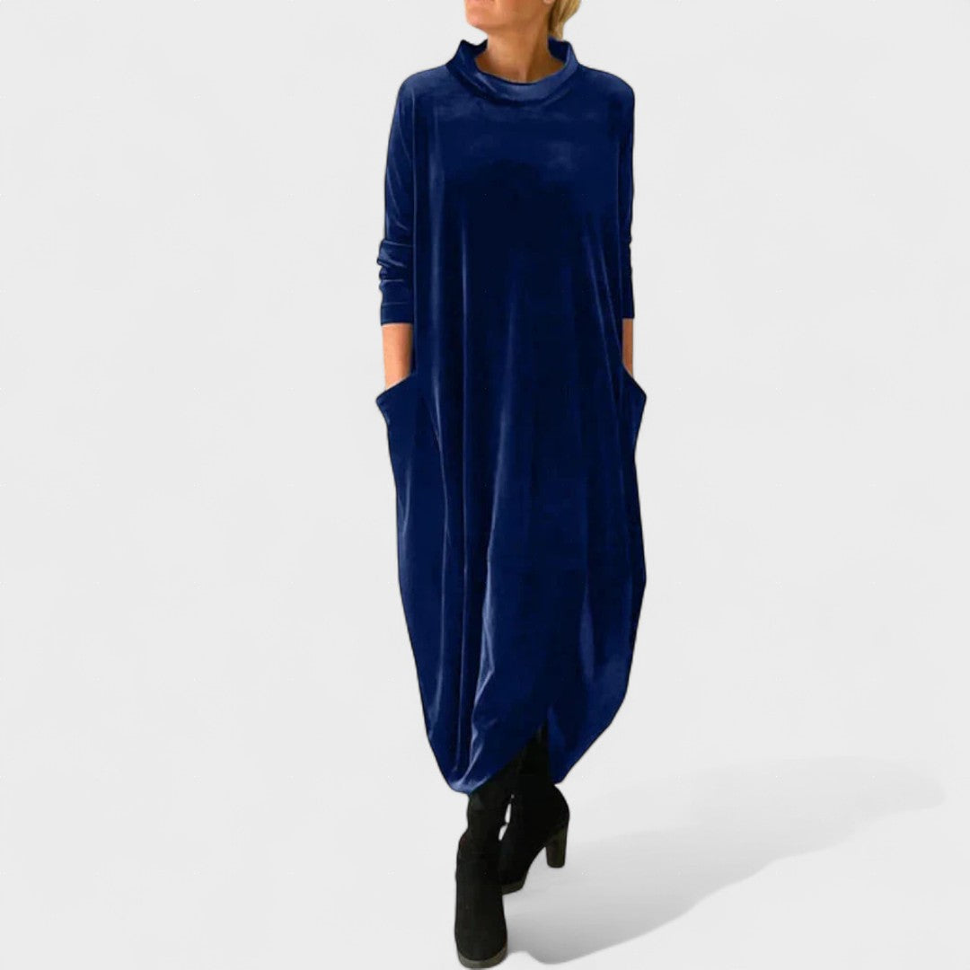 Zoe | Elegancka Sukienka z Weluru z Kieszeniami