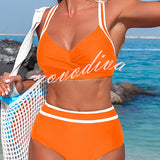 Bikini dwuczęściowe z wysokim stanem w paski i kontrastowym wzorem