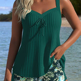 Laluna - Strój kąpielowy tankini w paski z krótkimi spodniami plażowymi w zestawie