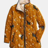 Eira | Casual Czarna Kotka Halloween Print Pikowana Kurtka