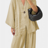 Eli Oversize Zestaw Top z Dekoltem w Serek i Spodnie Proste