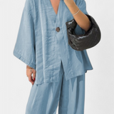 Eli Oversize Zestaw Top z Dekoltem w Serek i Spodnie Proste