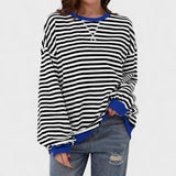 Anna - Casualna Bluza w Paski z Długim Rękawem