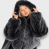 Barbara – Kurtka oversize futro syntetyczne szara