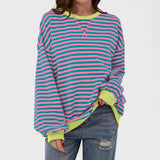 Anna - Casualna Bluza w Paski z Długim Rękawem