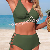 BIKINI DWUCZĘŚCIOWE Z WYSOKIM STANEM I DEKOLTEM W KSZTAŁCIE V Z ROZCIĘCIAMI