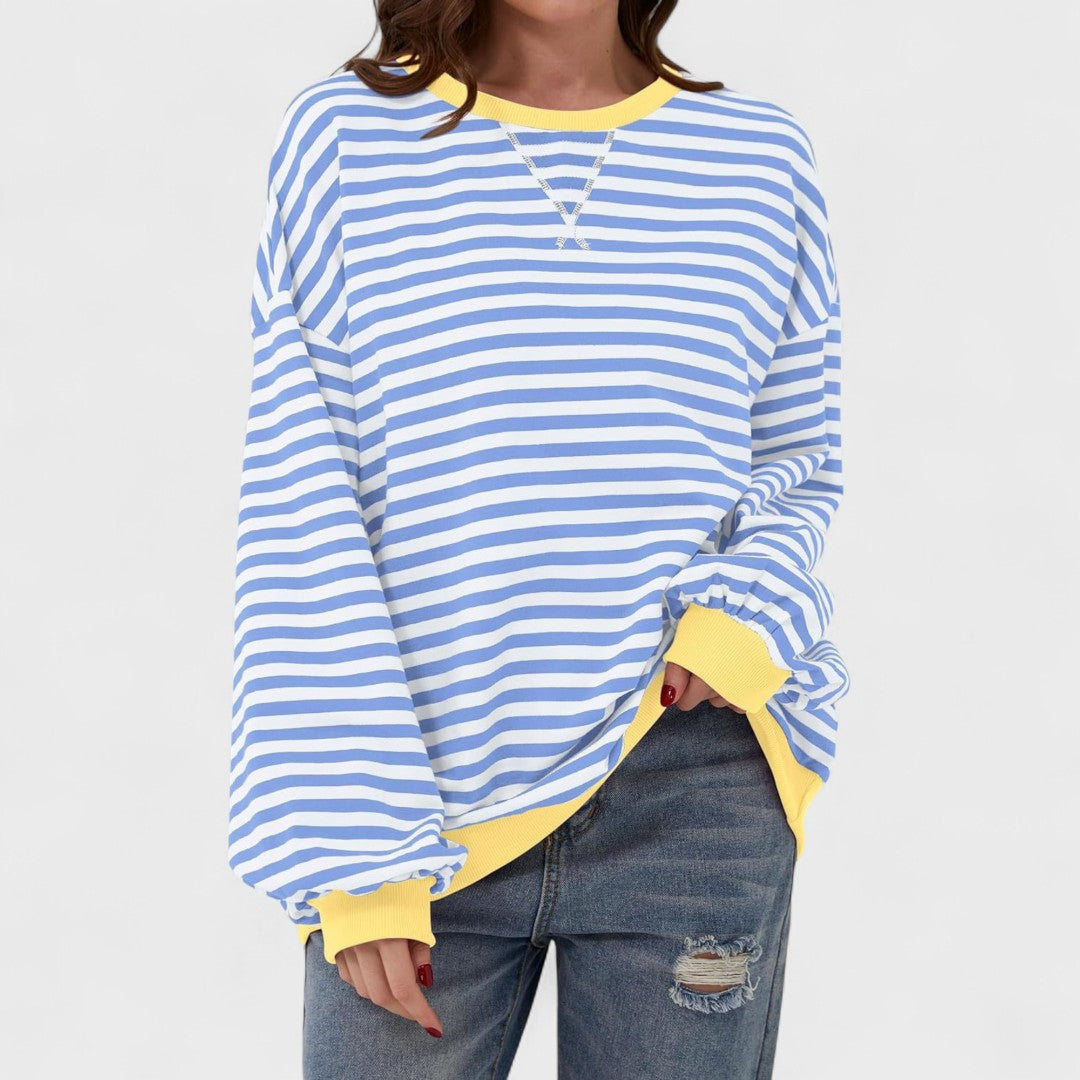 Anna - Casualna Bluza w Paski z Długim Rękawem