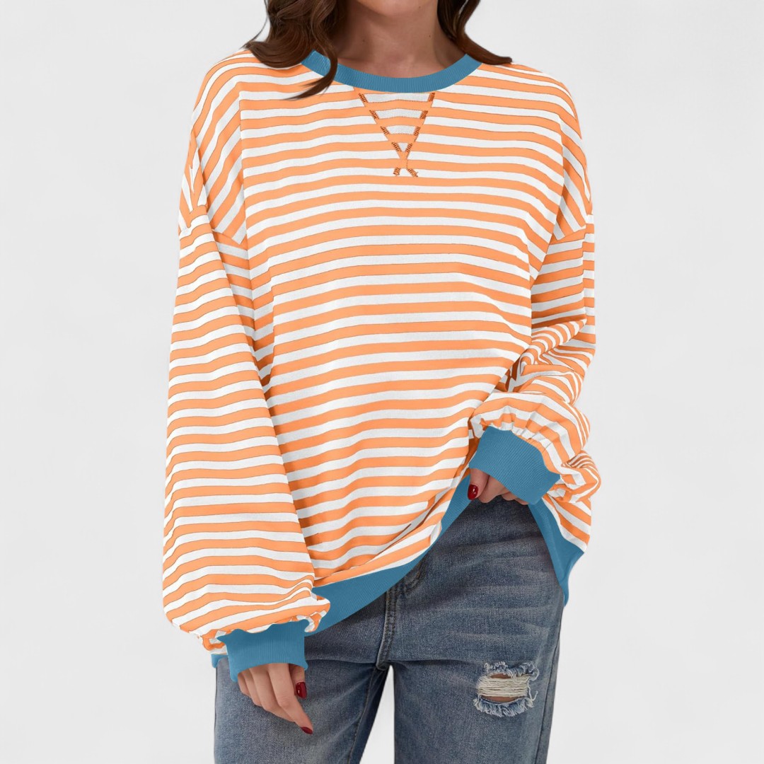 Anna - Casualna Bluza w Paski z Długim Rękawem