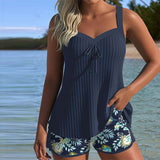 Laluna - Strój kąpielowy tankini w paski z krótkimi spodniami plażowymi w zestawie