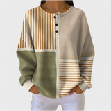 Luna - Beżowy sweter z wzorem w paski i patchwork