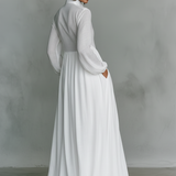 Alba | Sukienka Maxi Patchwork z Wysokim Kołnierzem