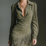 Nela – oliwkowa sukienka mini z suede