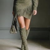 Nela – oliwkowa sukienka mini z suede