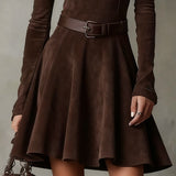 Kalina – ciemnobrązowa suede sukienka mini