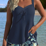Laluna - Strój kąpielowy tankini w paski z krótkimi spodniami plażowymi w zestawie