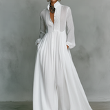 Alba | Sukienka Maxi Patchwork z Wysokim Kołnierzem