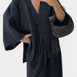 Eli Oversize Zestaw Top z Dekoltem w Serek i Spodnie Proste