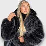 Barbara – Kurtka oversize futro syntetyczne szara