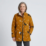 Eira | Casual Czarna Kotka Halloween Print Pikowana Kurtka