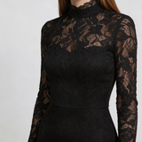 Elwira - Elegancka czarna sukienka maxi z koronką