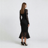 Elwira - Elegancka czarna sukienka maxi z koronką