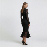 Elwira - Elegancka czarna sukienka maxi z koronką