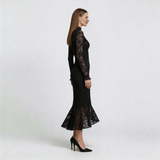 Elwira - Elegancka czarna sukienka maxi z koronką