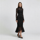 Elwira - Elegancka czarna sukienka maxi z koronką