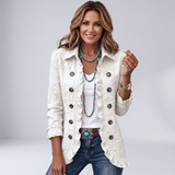 Camilla | Boho-chic kurtka w kolorze ecru z haftem i falbanami