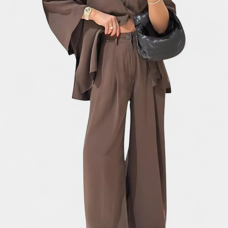 Eli Oversize Zestaw Top z Dekoltem w Serek i Spodnie Proste